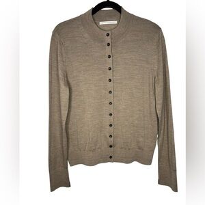 Maria McManus Tiny Button Merino Wool Cardigan in Stone Large Luxury Designer
